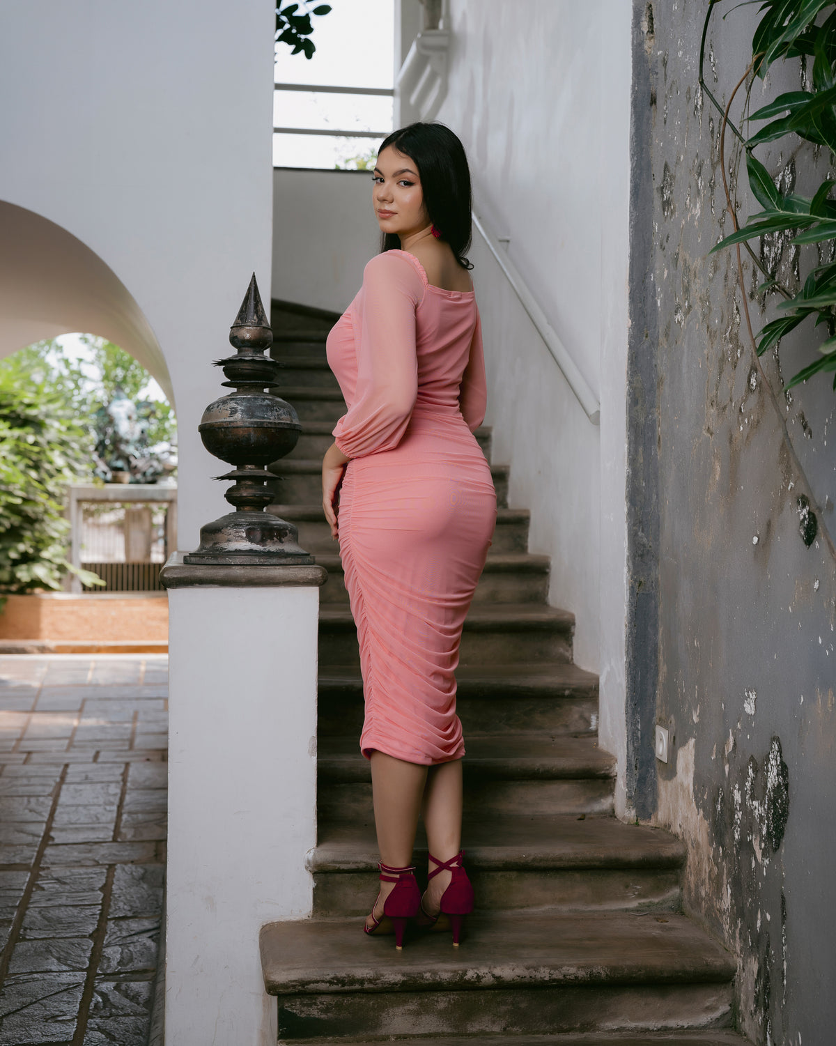 Long Sleeve Gathered Dress