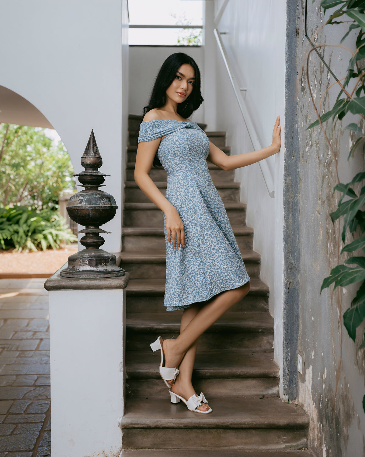 Drop-Shoulder Jacquard Short Dress
