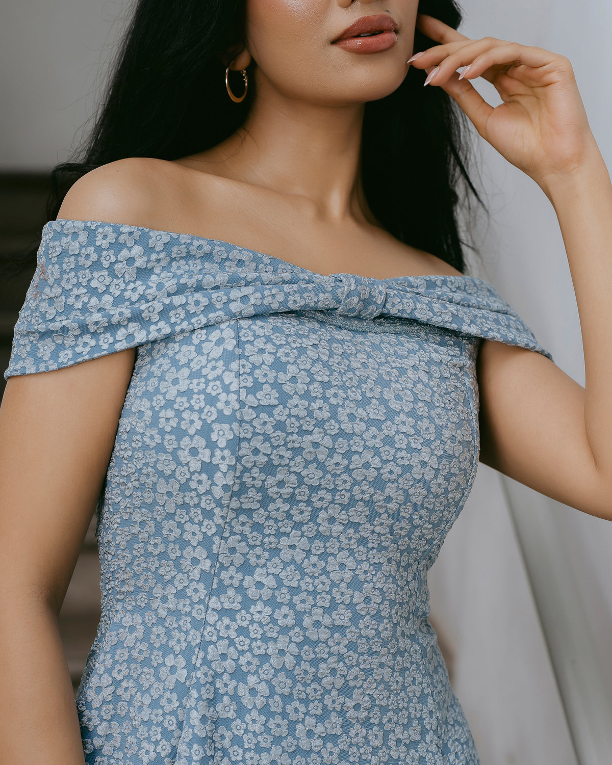 Drop-Shoulder Jacquard Short Dress