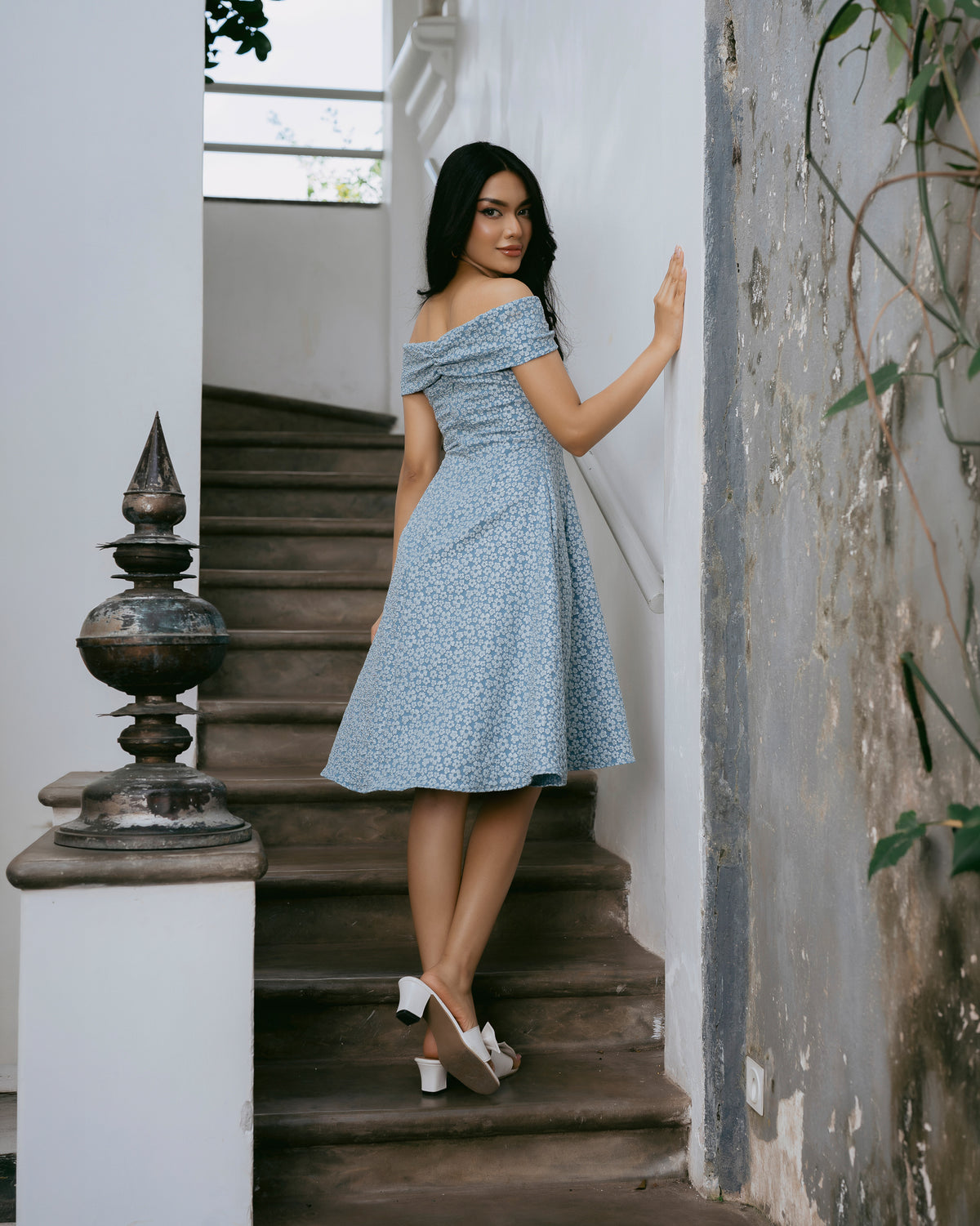 Drop-Shoulder Jacquard Short Dress