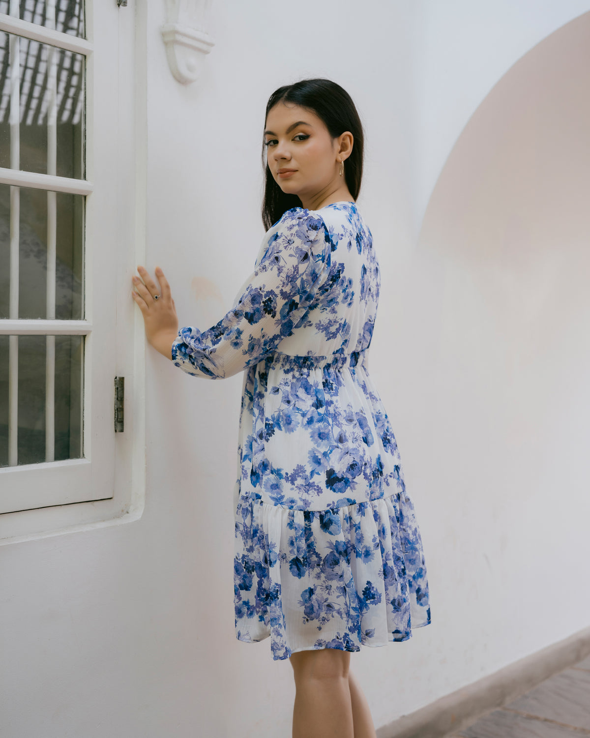 Long-Sleeve Printed Dress