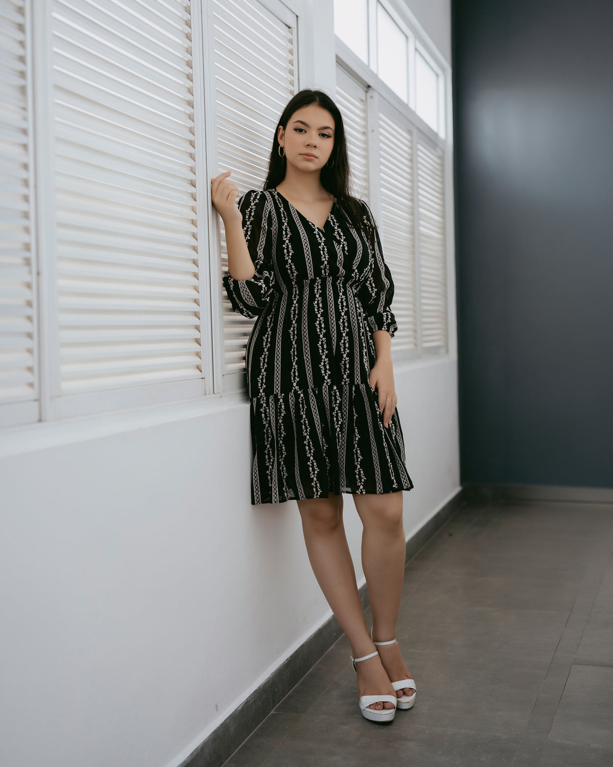 Long-Sleeve Printed Dress