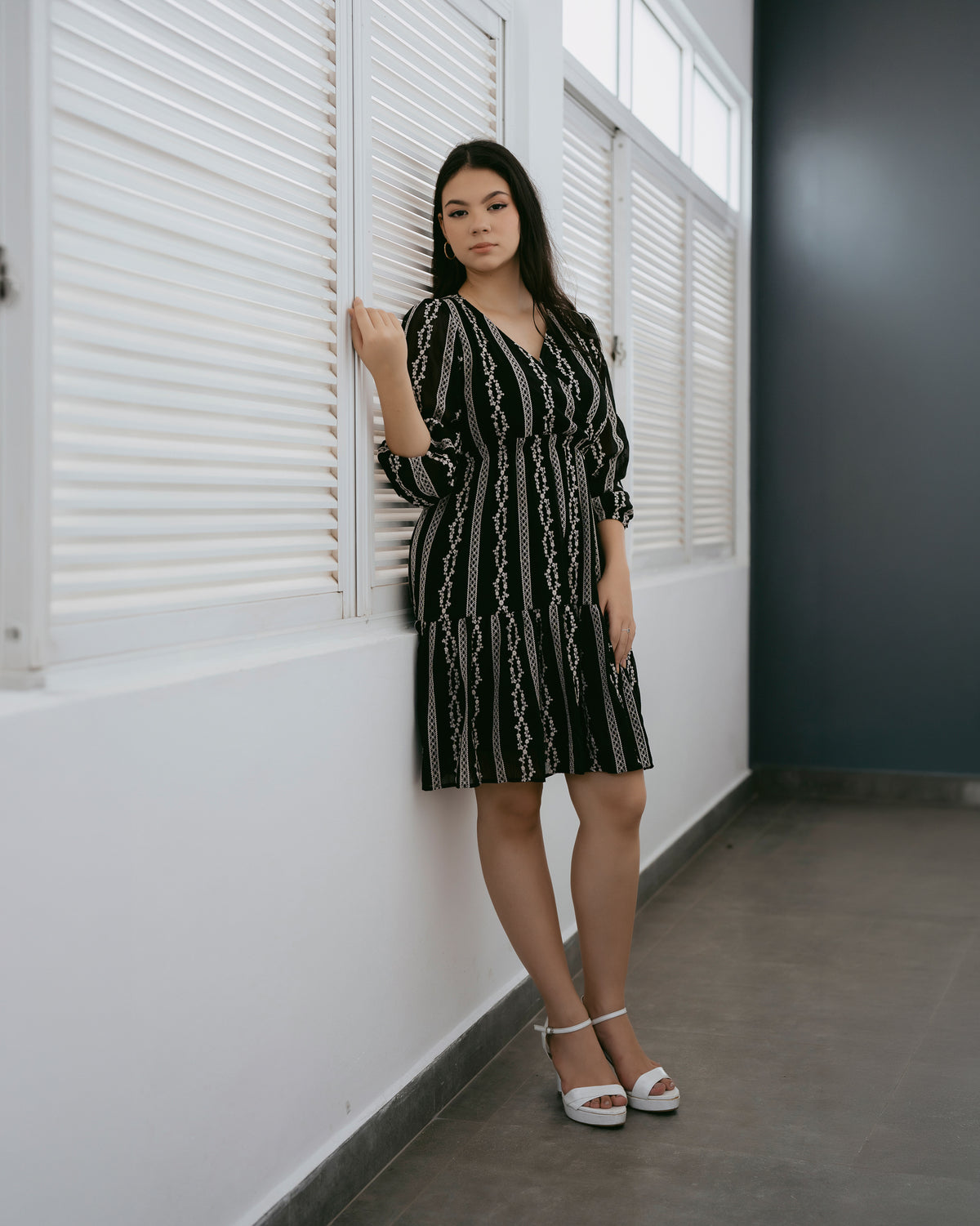 Long-Sleeve Printed Dress