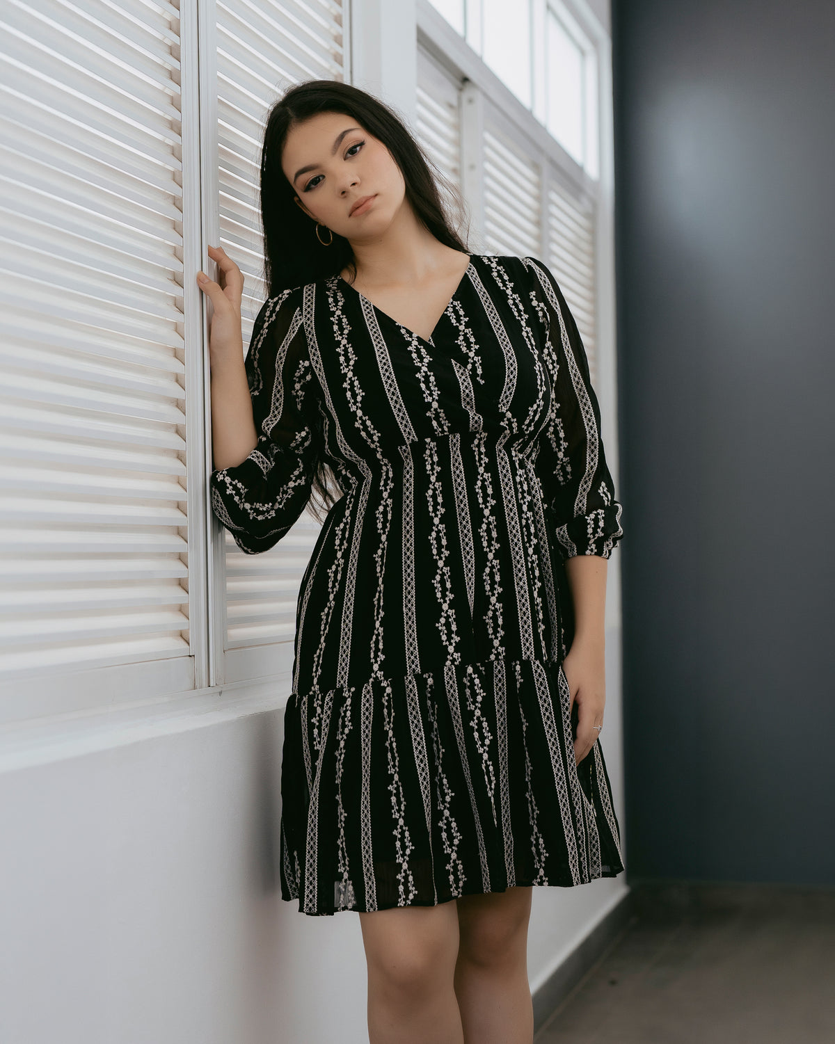 Long-Sleeve Printed Dress