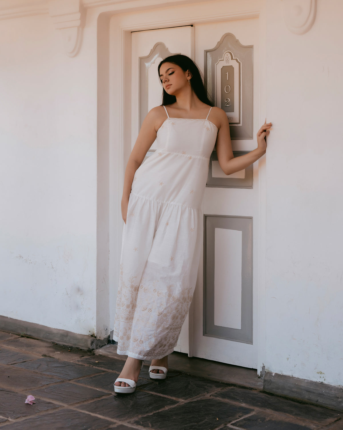Strappy Embroidered Maxi Dress