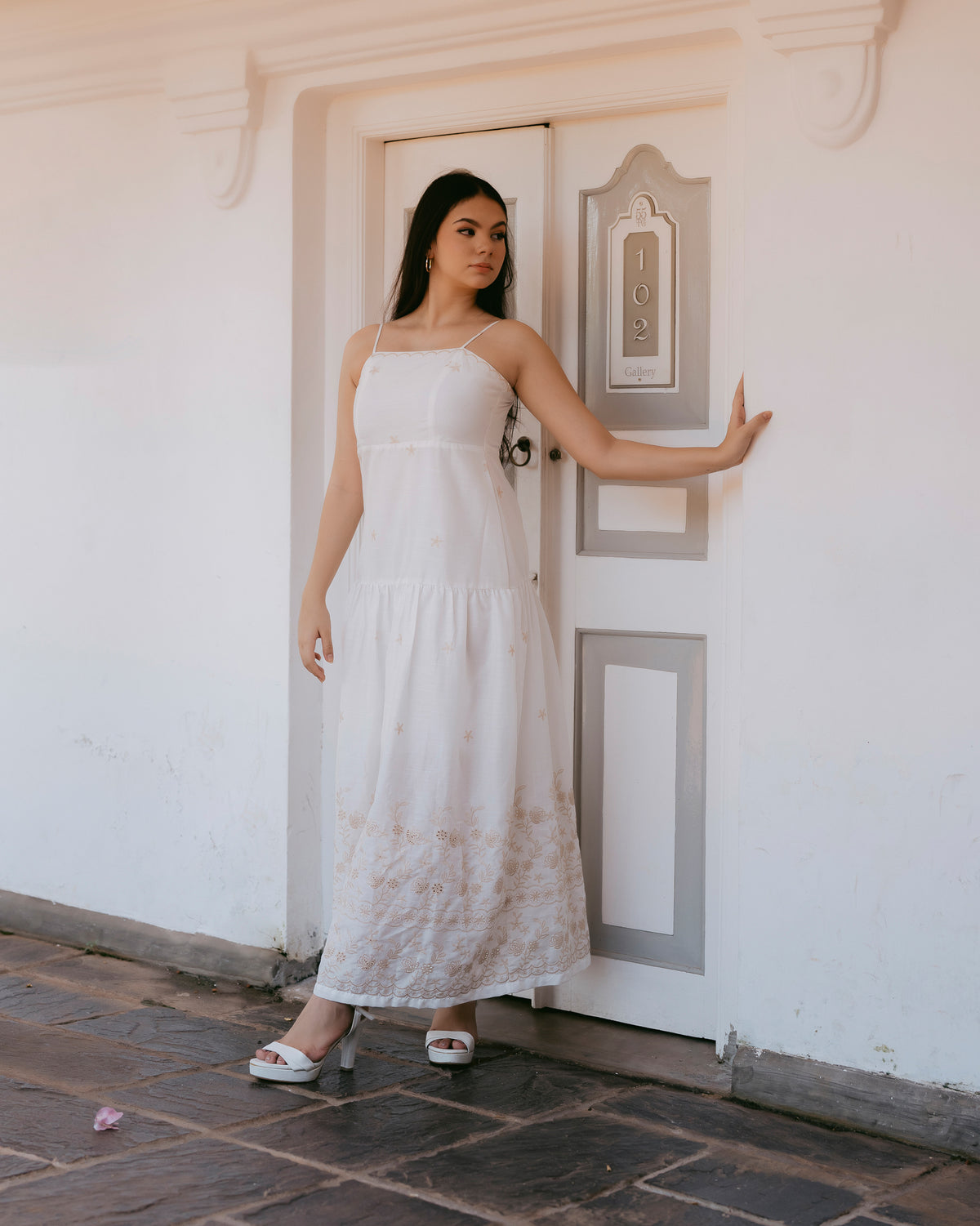 Strappy Embroidered Maxi Dress
