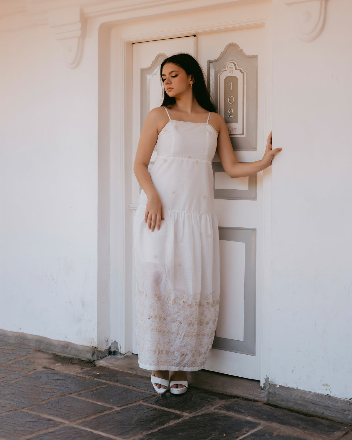Strappy Embroidered Maxi Dress