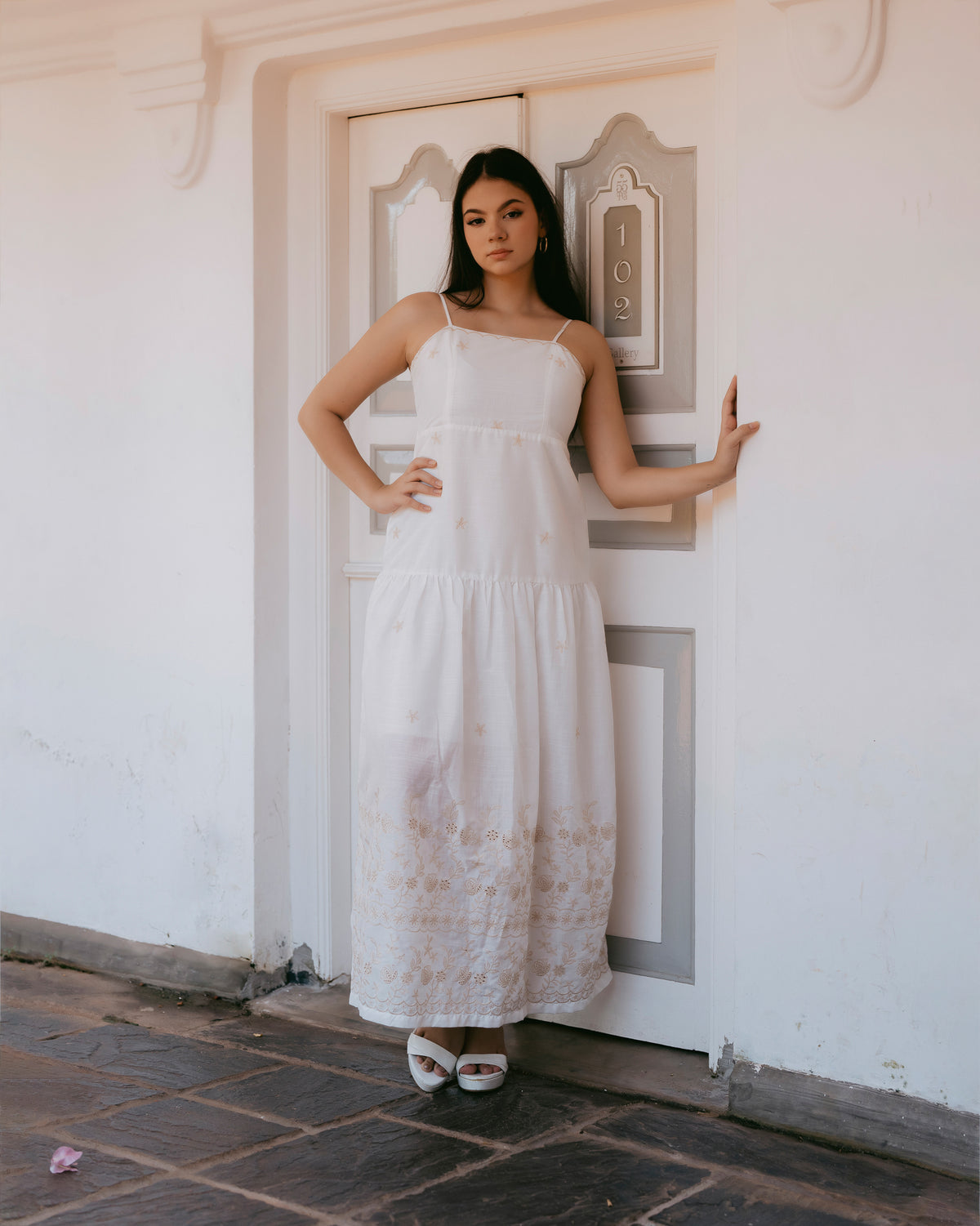 Strappy Embroidered Maxi Dress