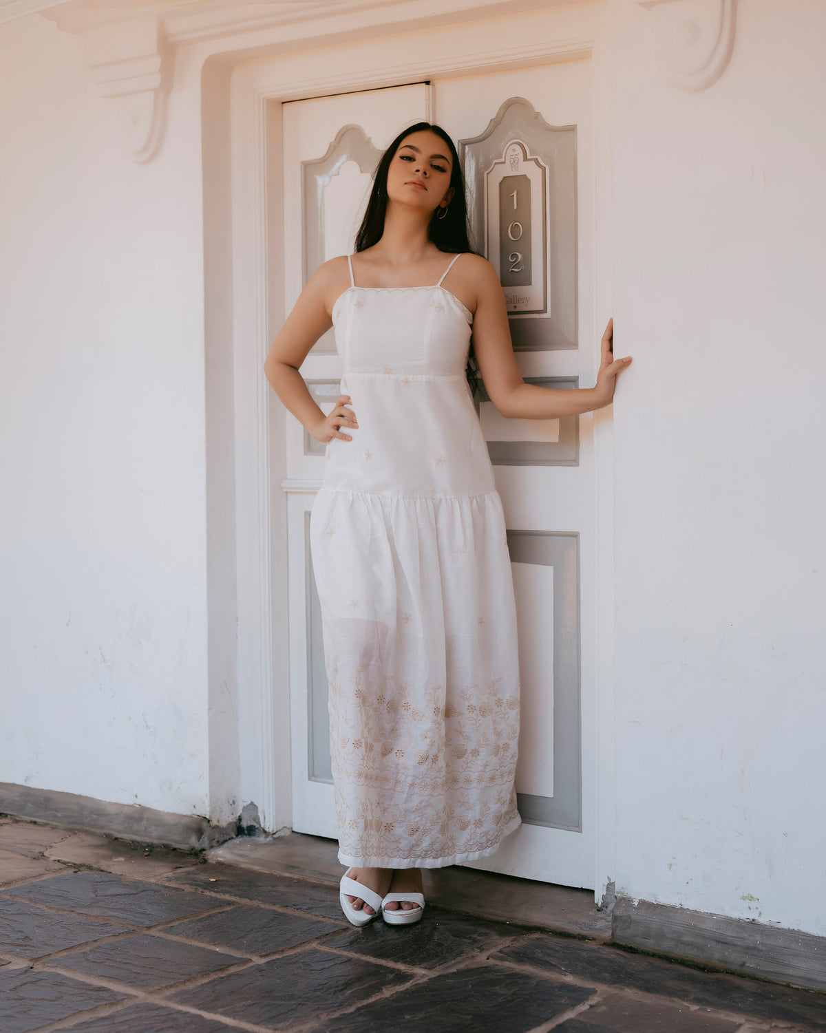 Strappy Embroidered Maxi Dress