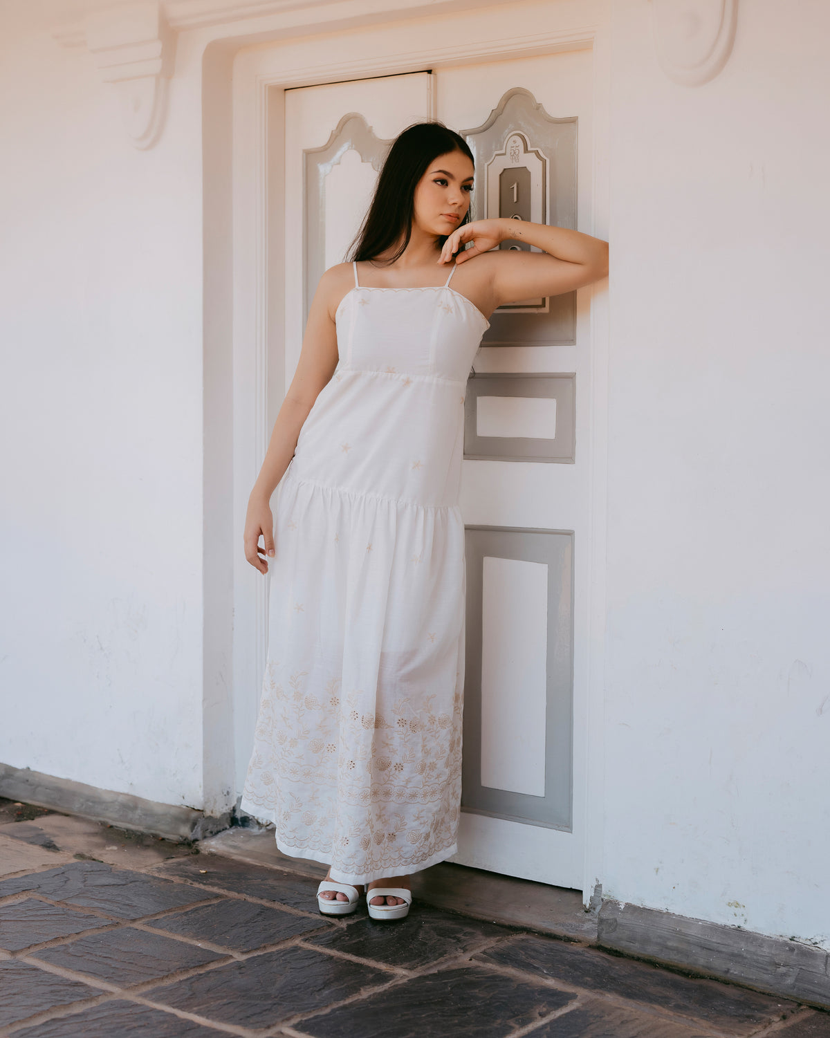 Strappy Embroidered Maxi Dress