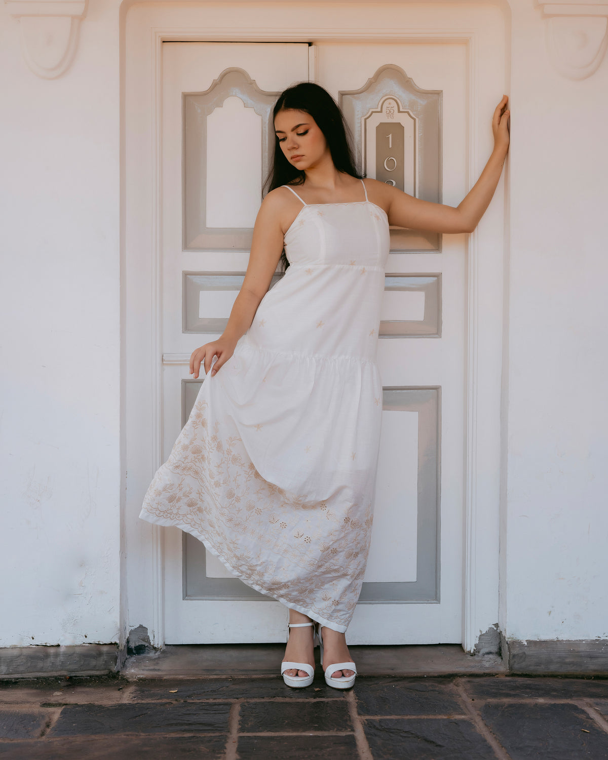 Strappy Embroidered Maxi Dress