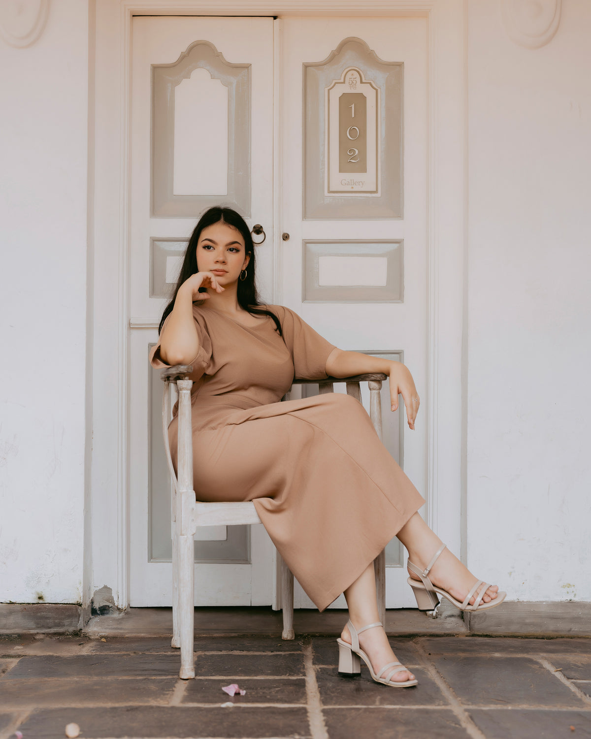 Drop-Shoulder Front Tie-Up Dress