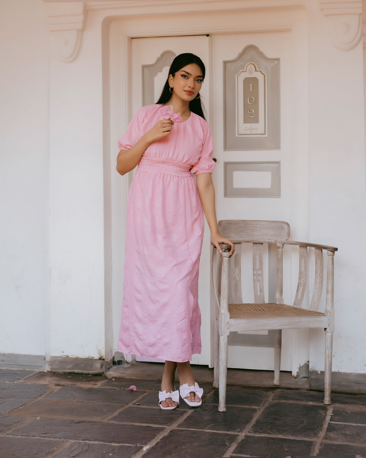 Waist-Gathered Maxi Dress