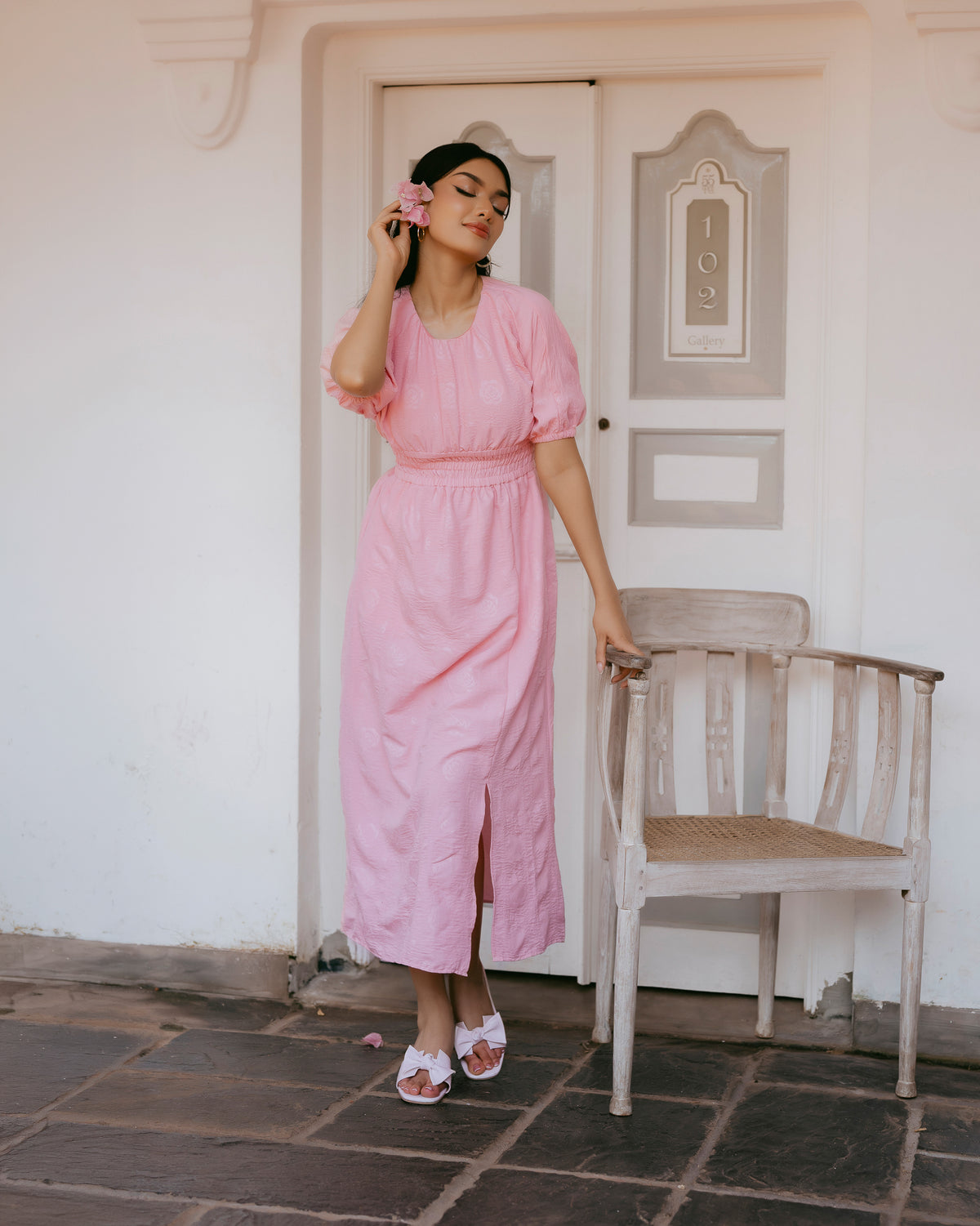 Waist-Gathered Maxi Dress