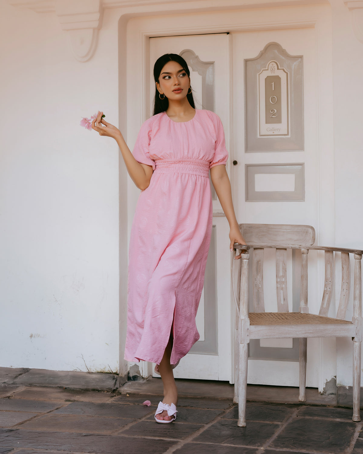 Waist-Gathered Maxi Dress