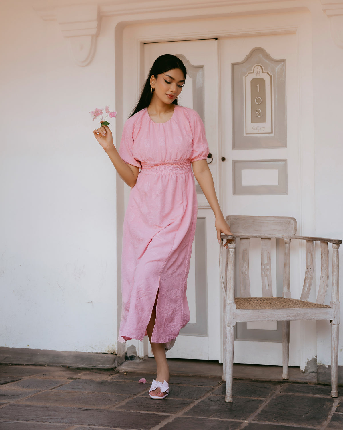 Waist-Gathered Maxi Dress