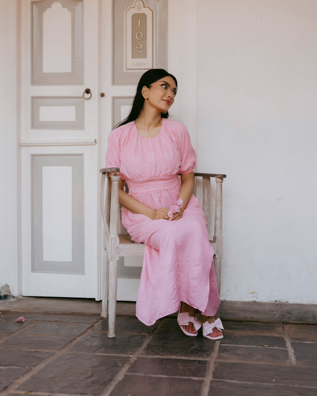 Waist-Gathered Maxi Dress