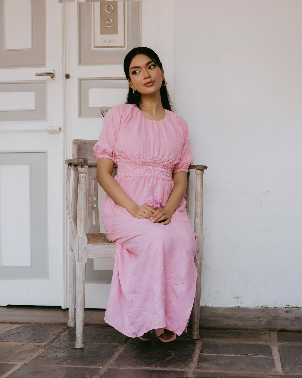 Waist-Gathered Maxi Dress