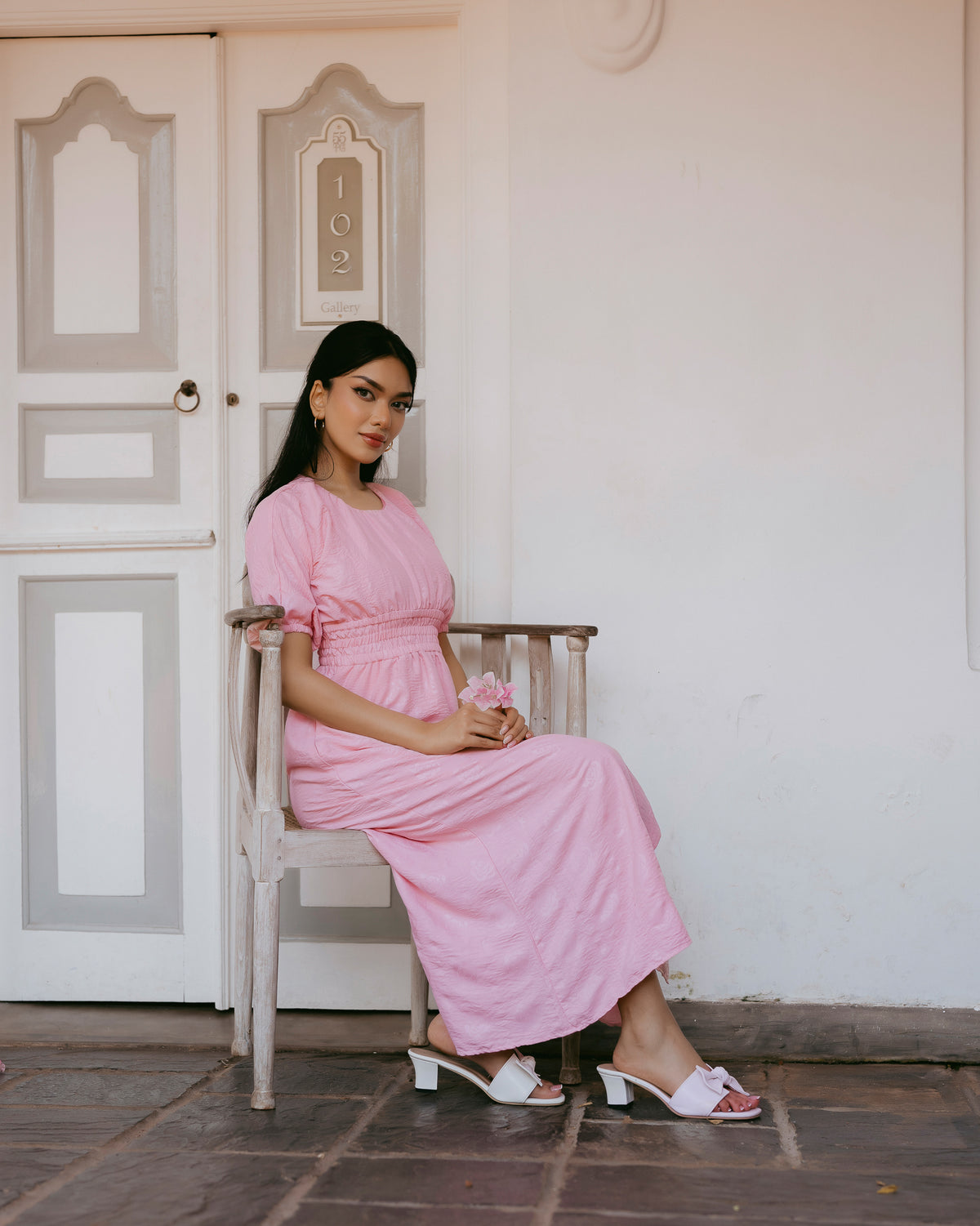 Waist-Gathered Maxi Dress