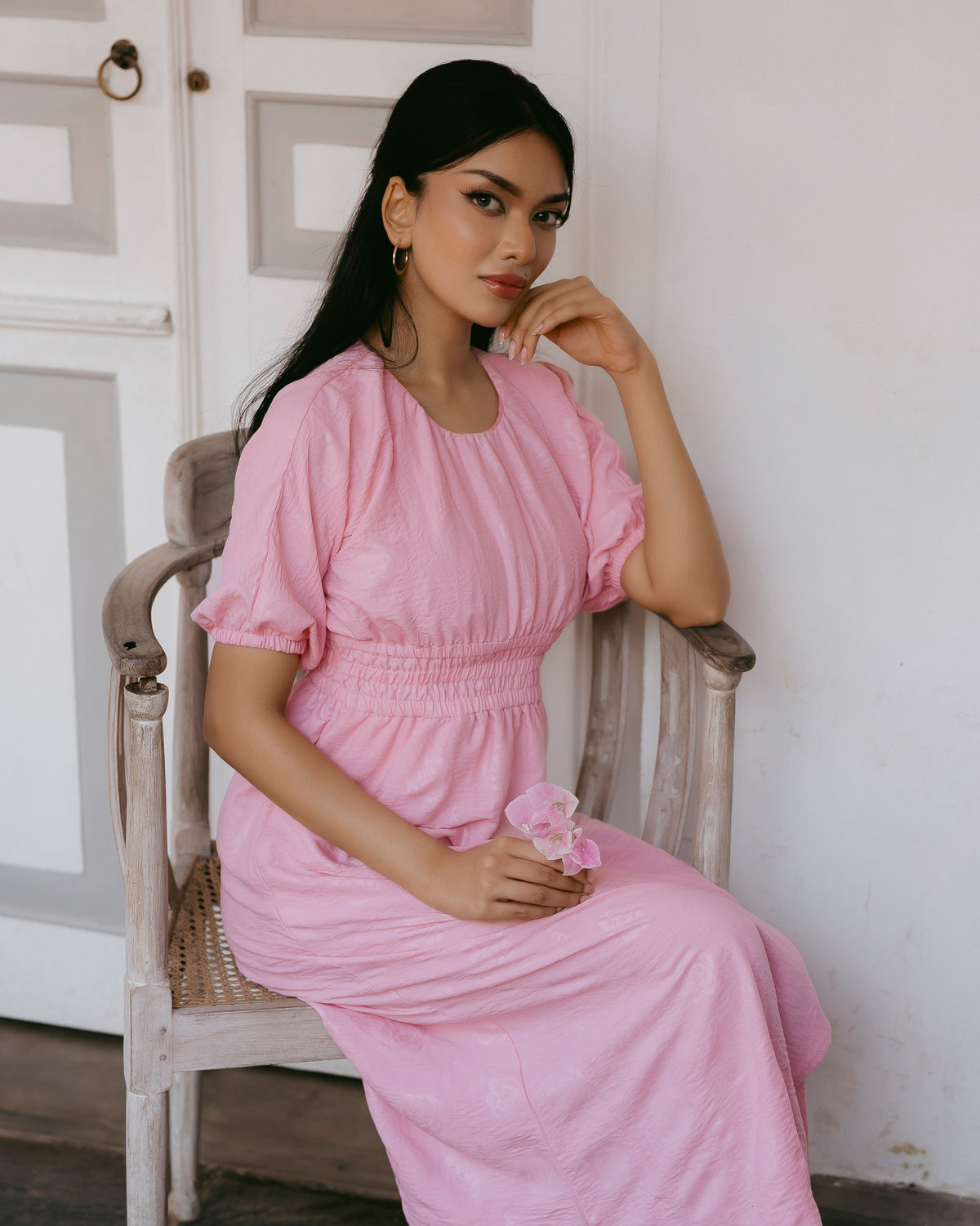 Waist-Gathered Maxi Dress