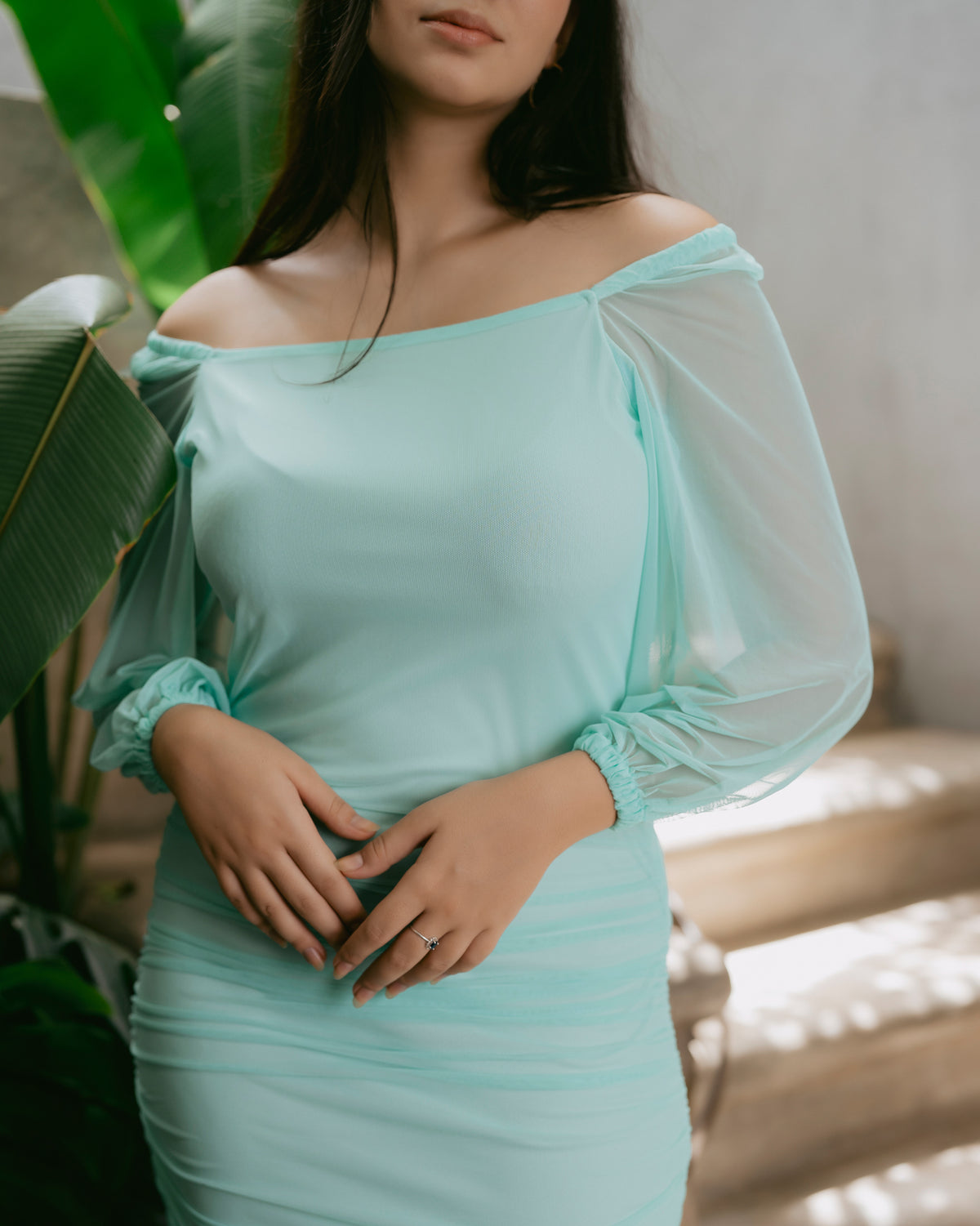 Long Sleeve Gathered Dress