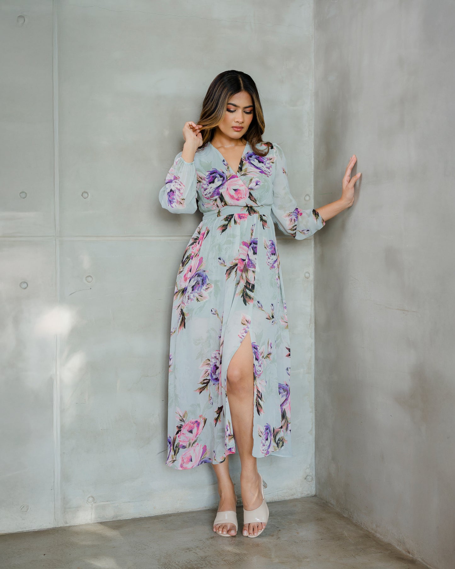 Surplice Neckline Printed Maxi Dress