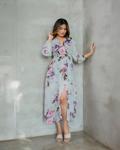 Surplice Neckline Printed Maxi Dress