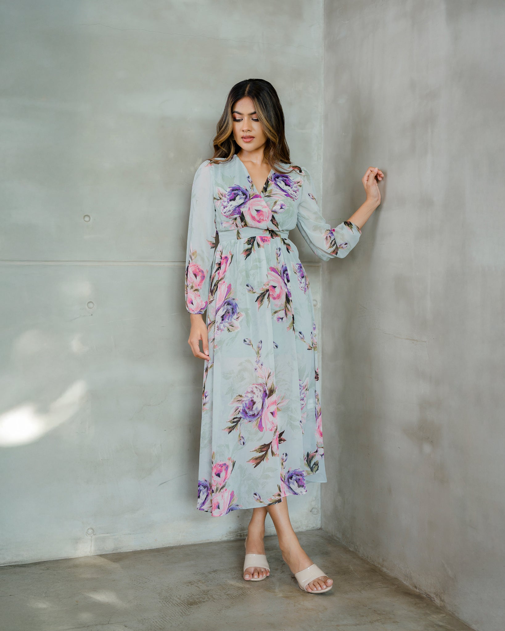 Surplice Neckline Printed Maxi Dress