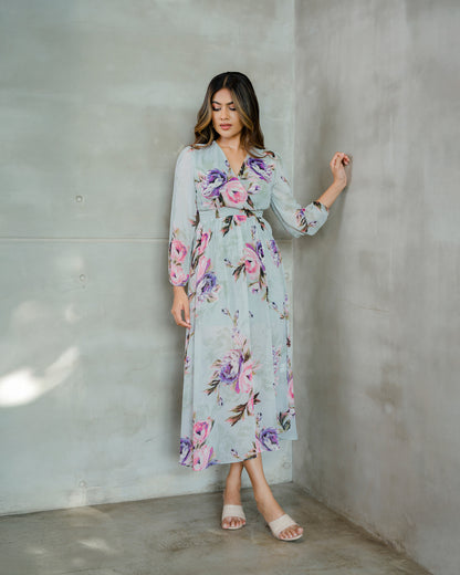 Surplice Neckline Printed Maxi Dress