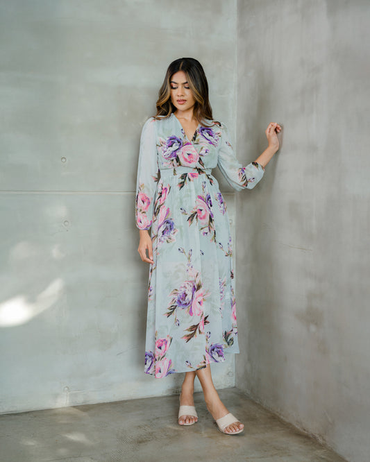 Surplice Neckline Printed Maxi Dress