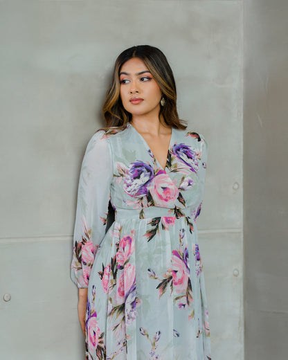 Surplice Neckline Printed Maxi Dress