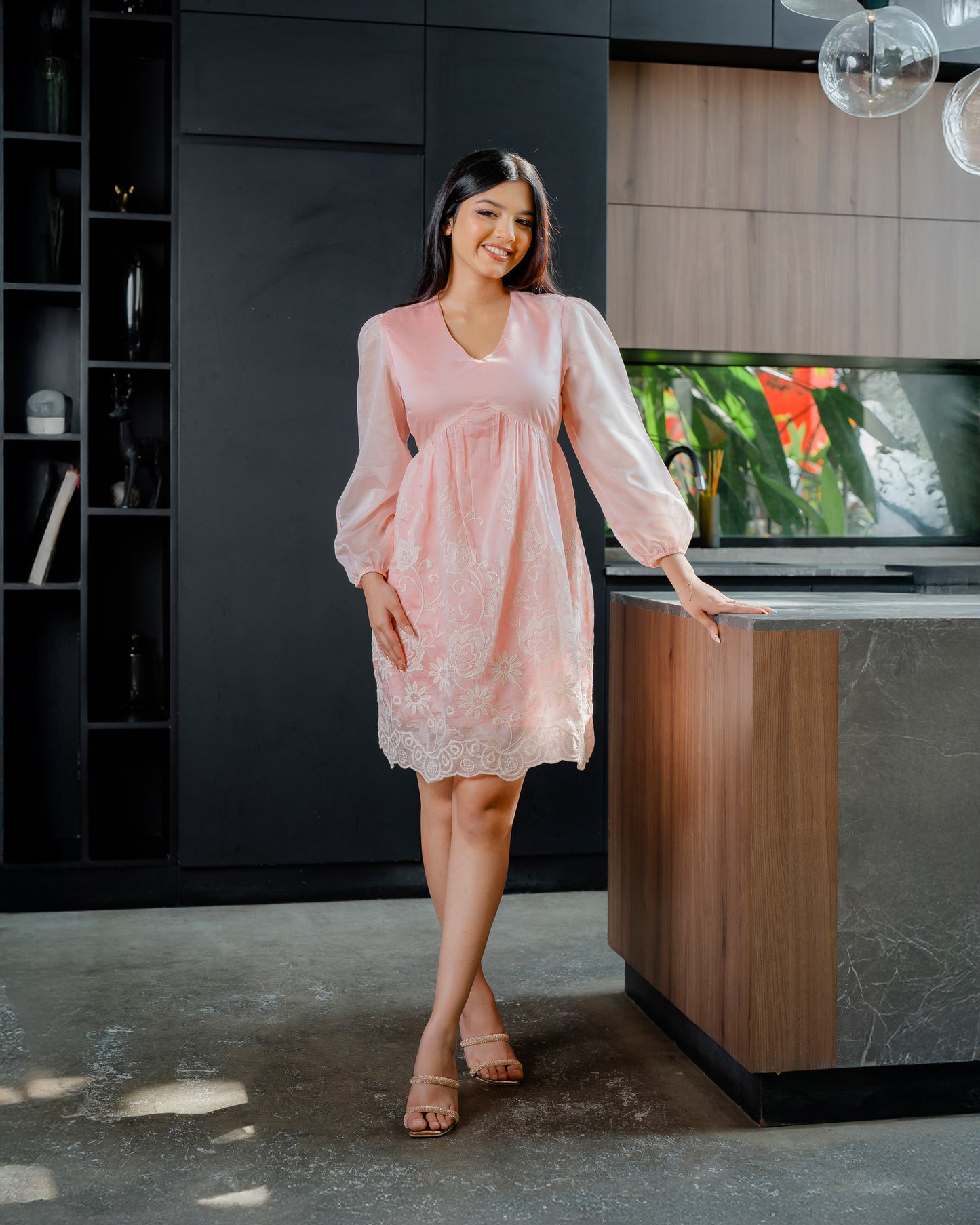 Embroider Detail Long Sleeve Dress