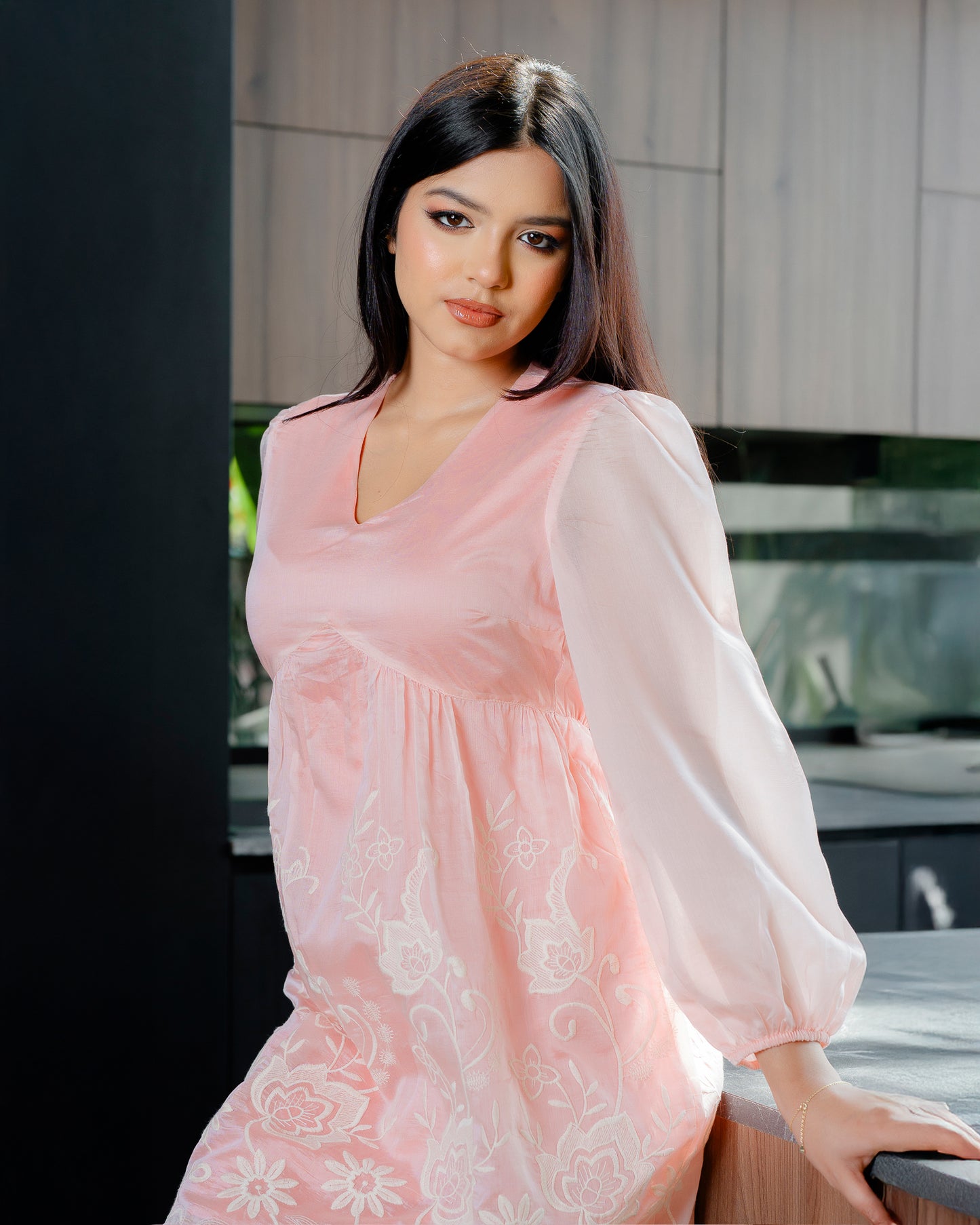 Embroider Detail Long Sleeve Dress