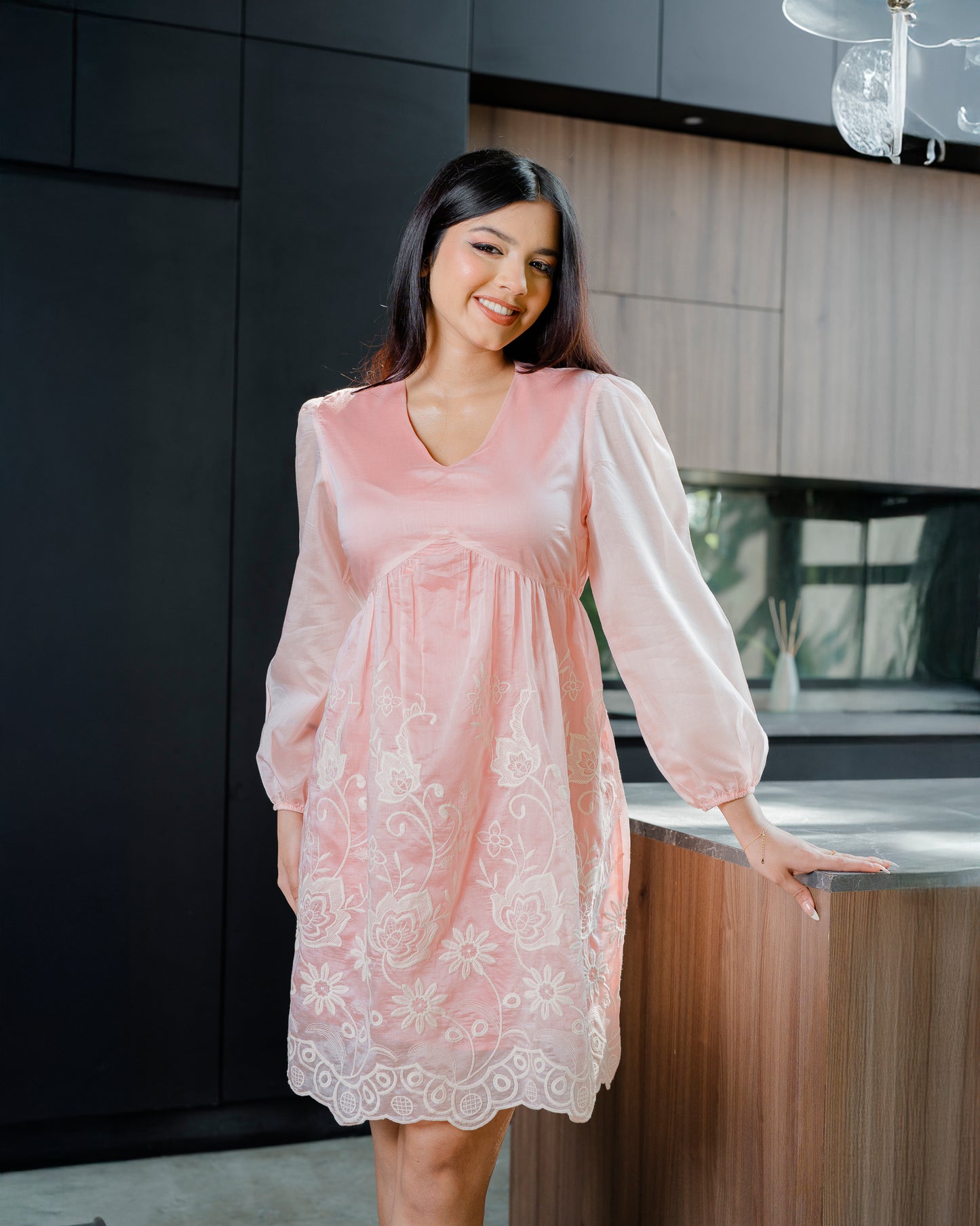 Embroider Detail Long Sleeve Dress