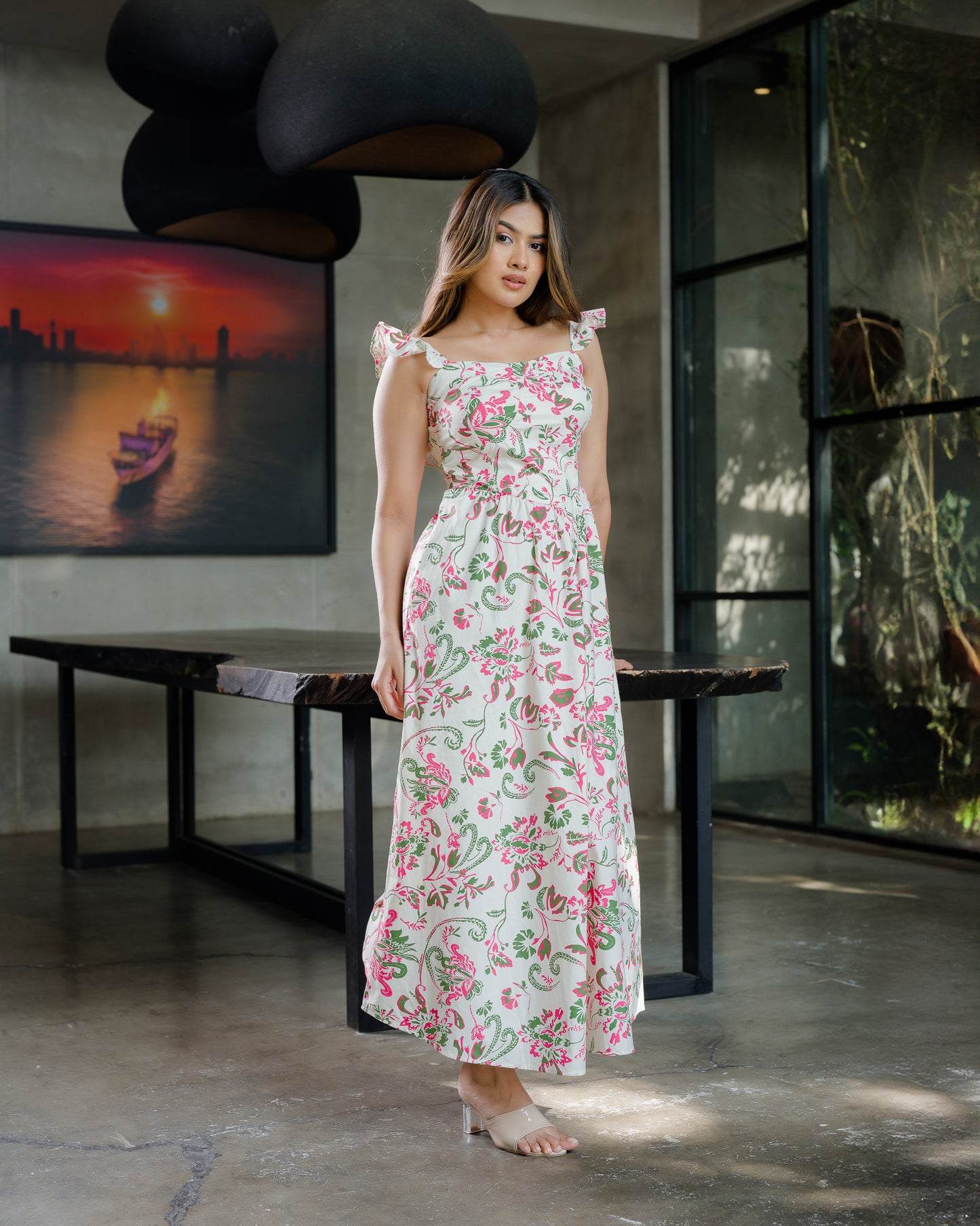 Corset Style Strappy Printed Dress