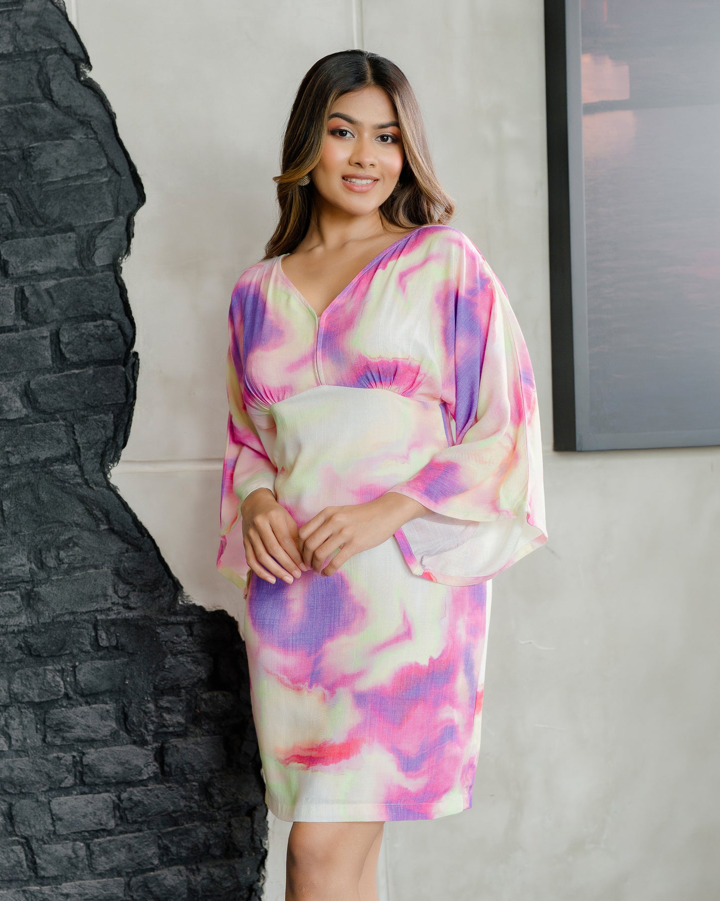 Wide Sleeve Short Dress