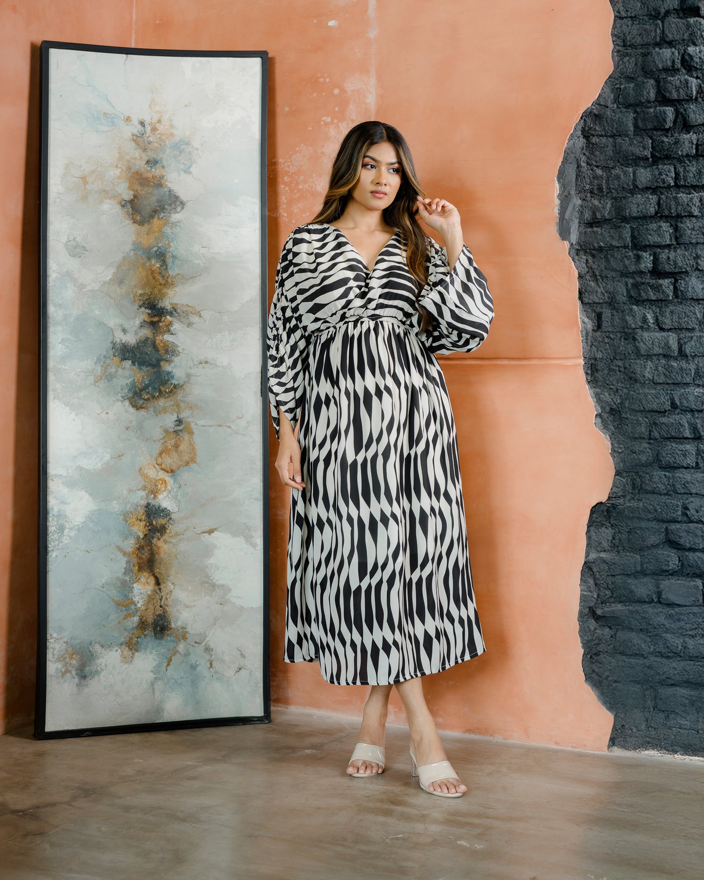 Sleeve & Waist Gathered Dress