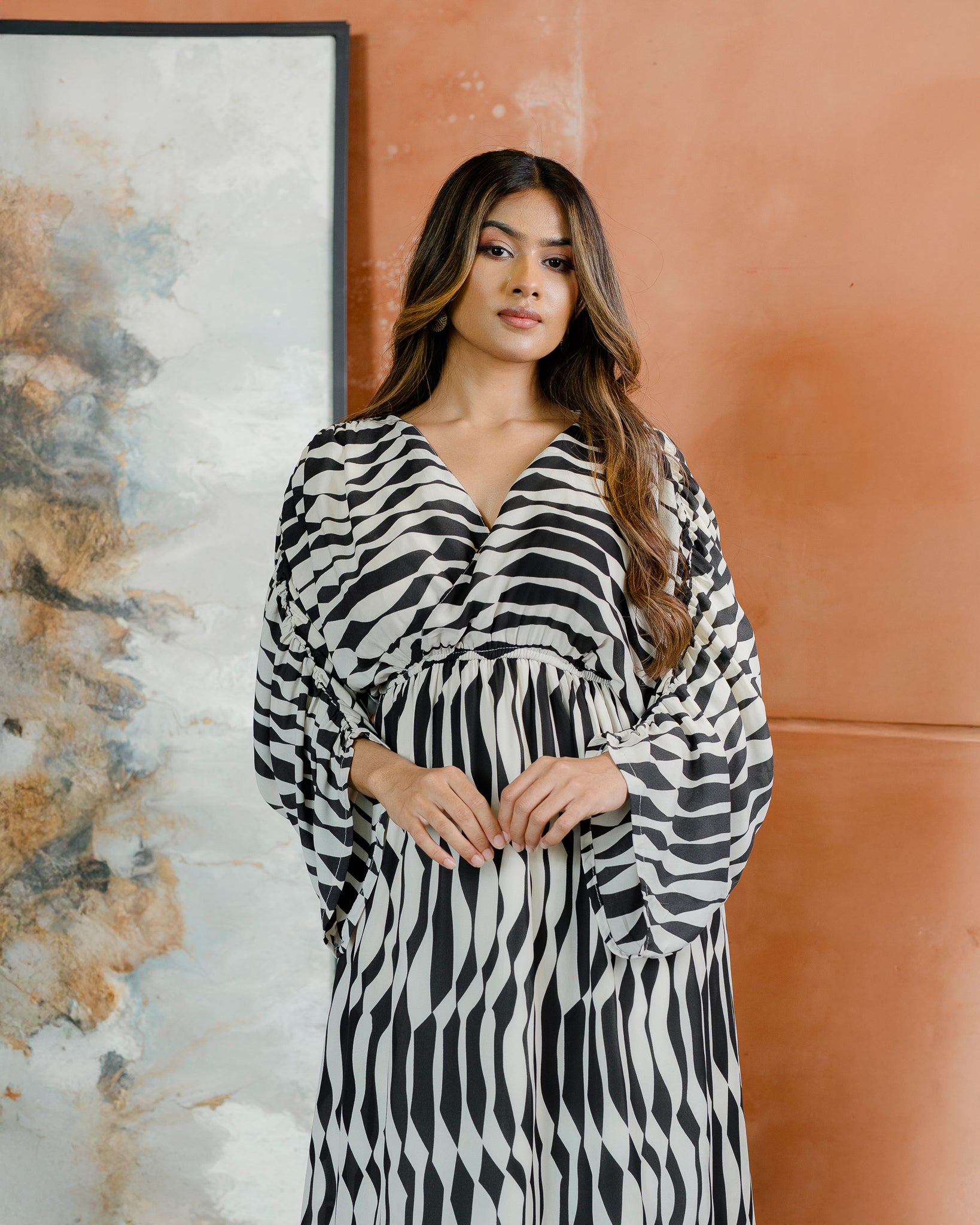 Sleeve & Waist Gathered Dress