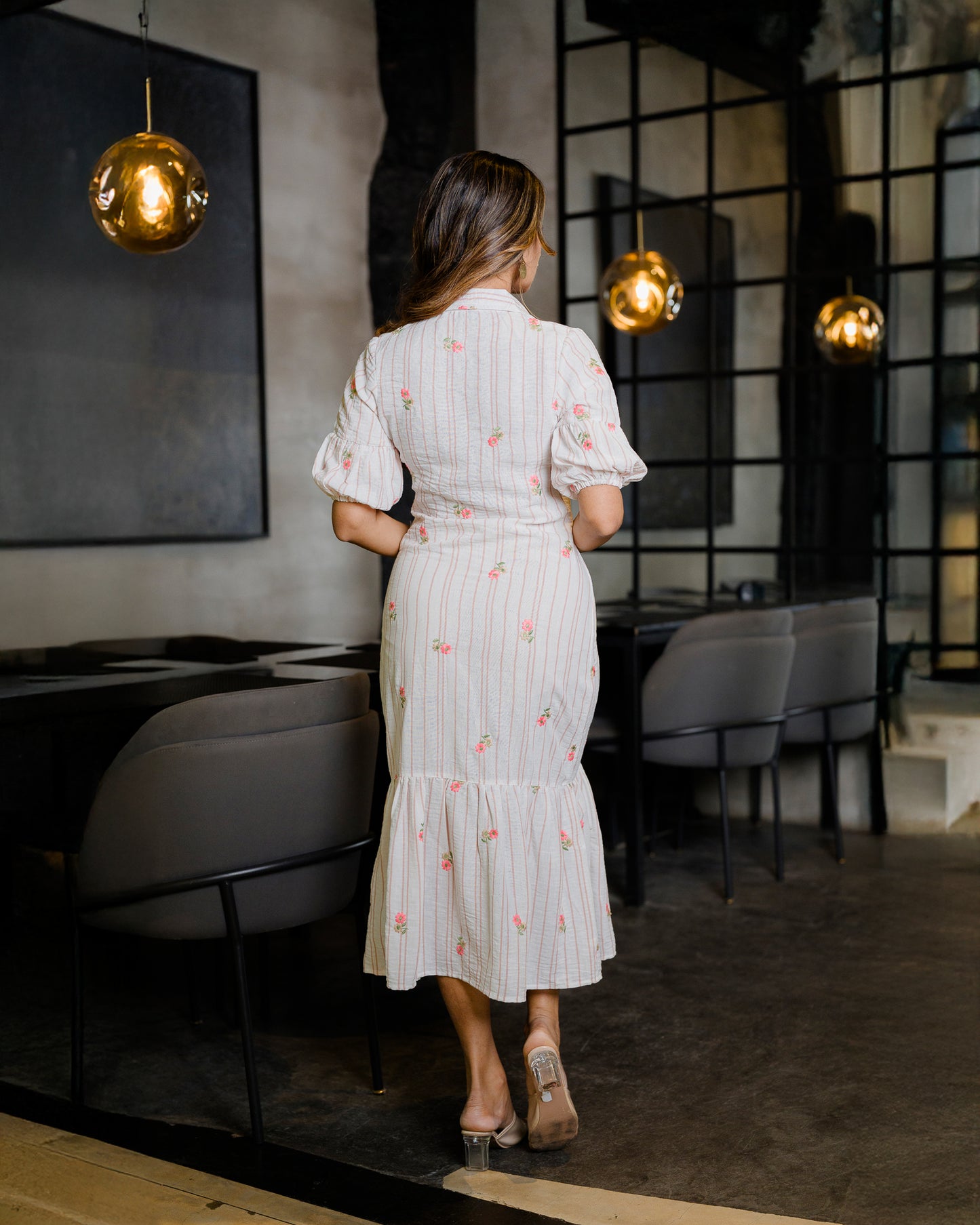 Button Down Linen Embroidered Detail Dress