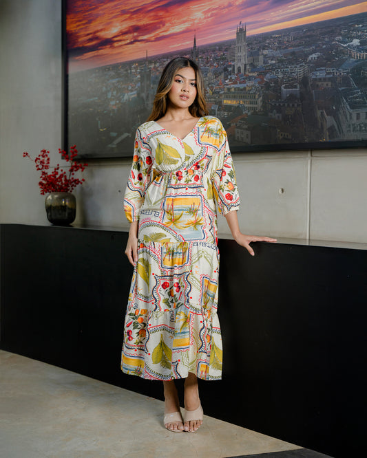 Printed Back Tie Up Maxi Dress