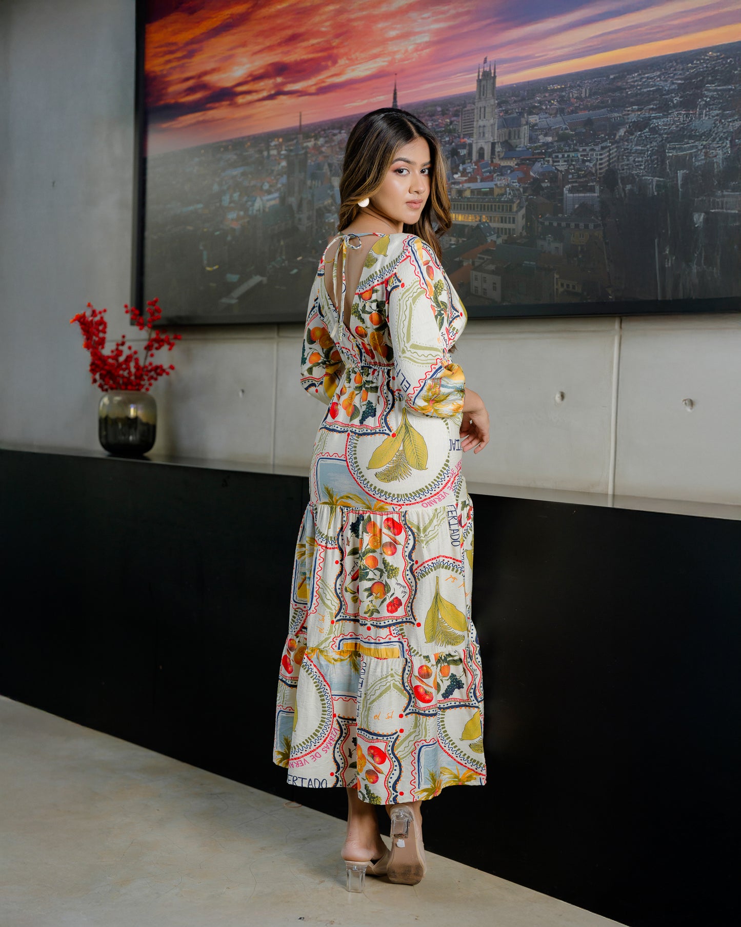 Printed Back Tie Up Maxi Dress