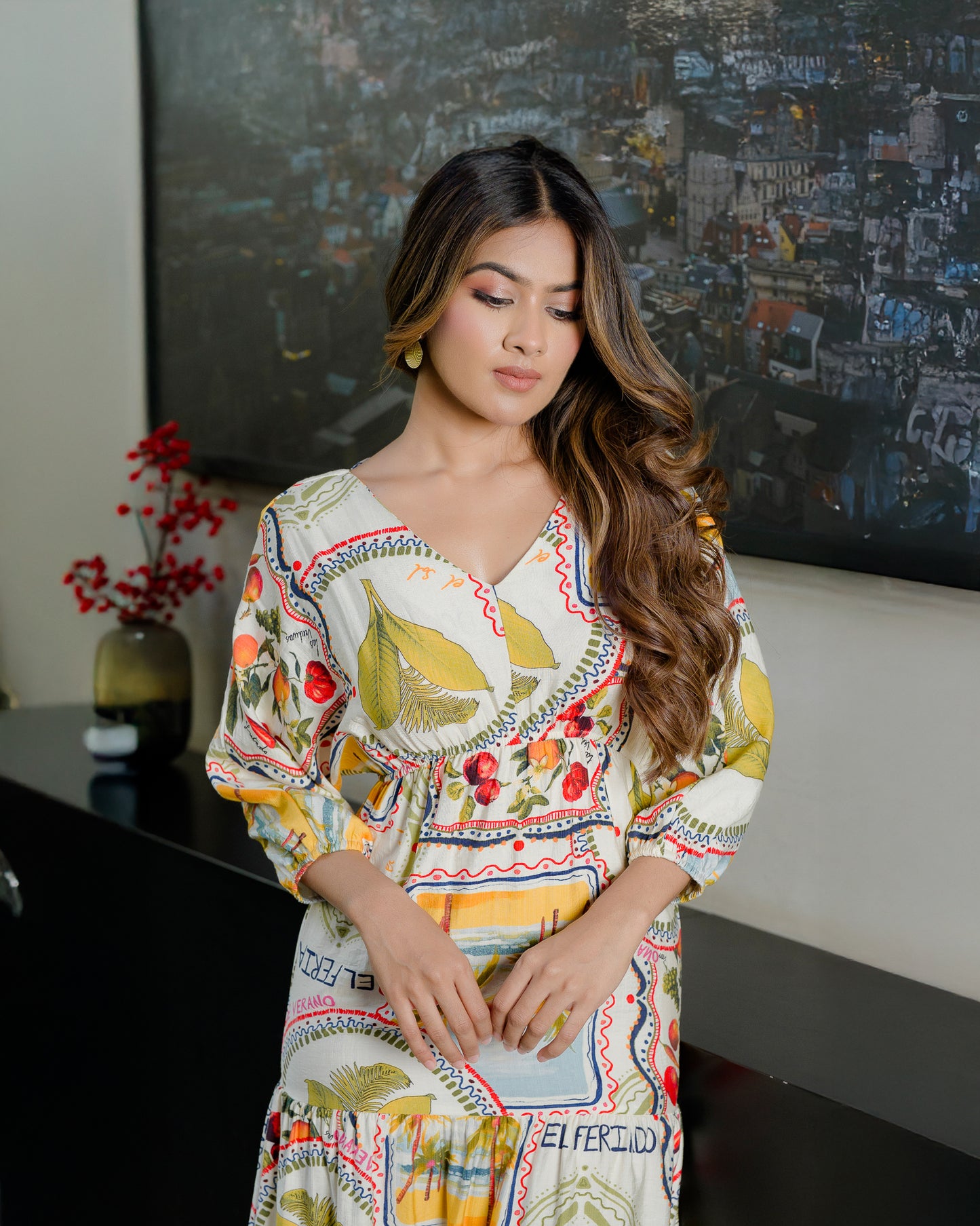 Printed Back Tie Up Maxi Dress