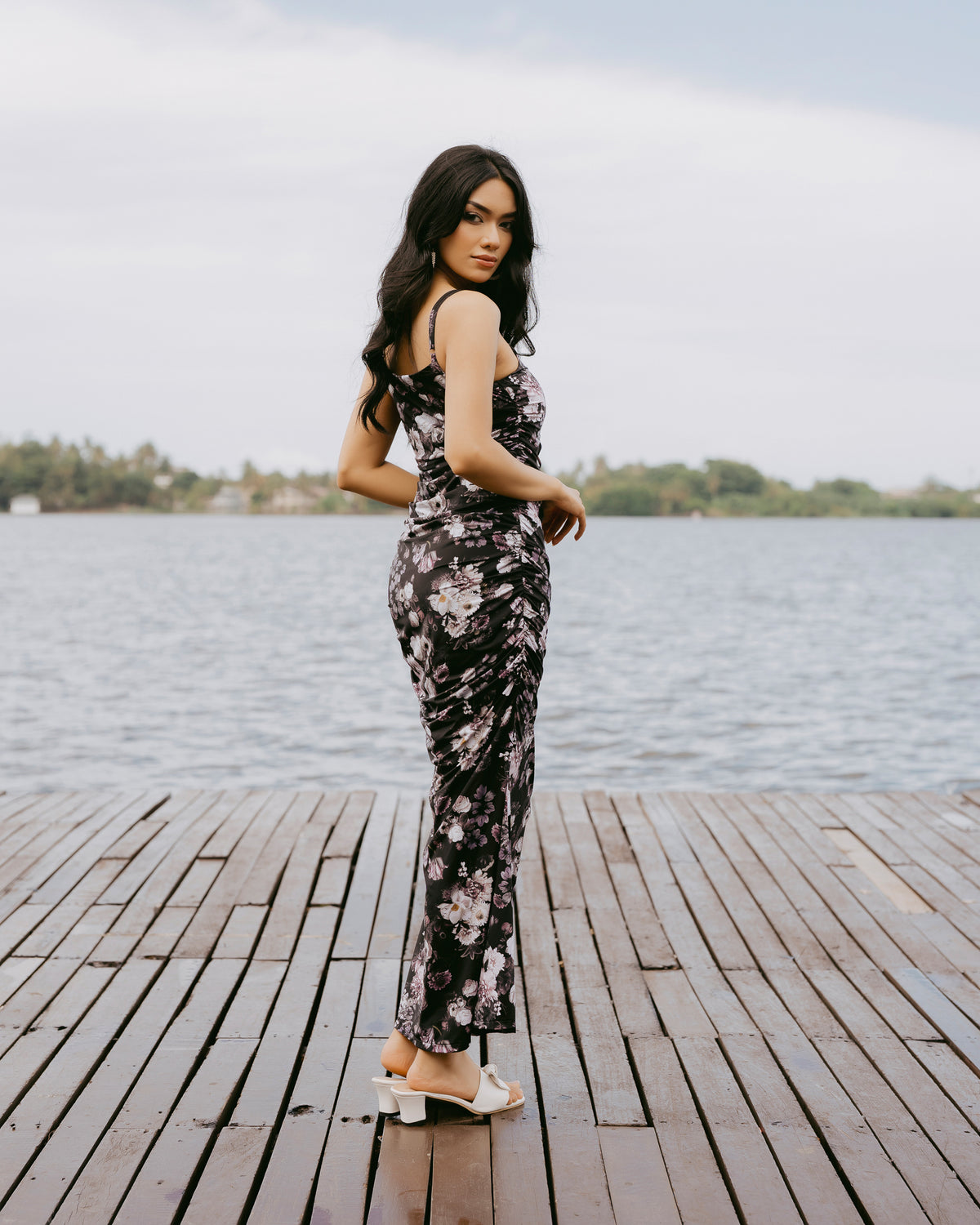 Floral Print Strappy Gathered Dress