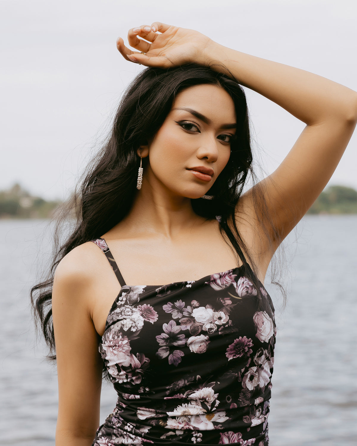 Floral Print Strappy Gathered Dress