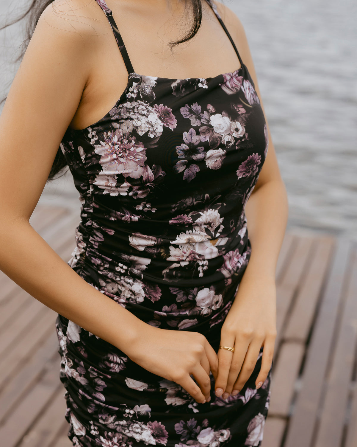 Floral Print Strappy Gathered Dress