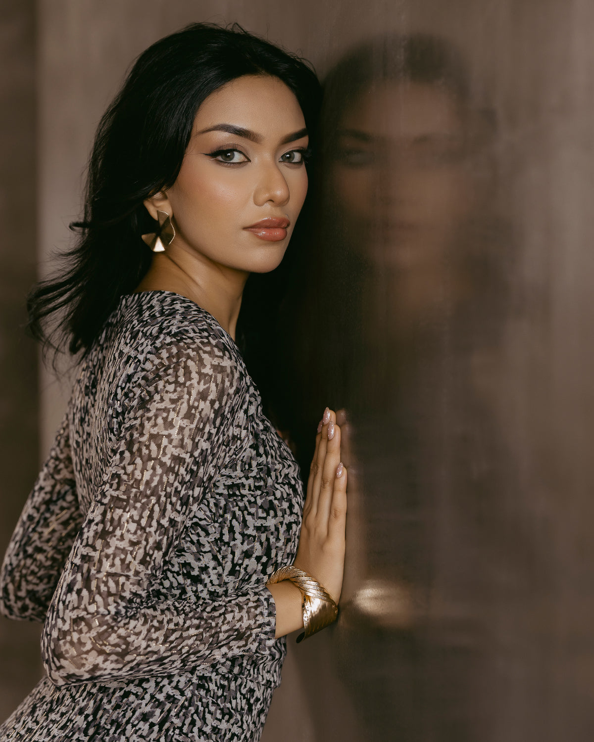 Long-Sleeve Mesh Dress