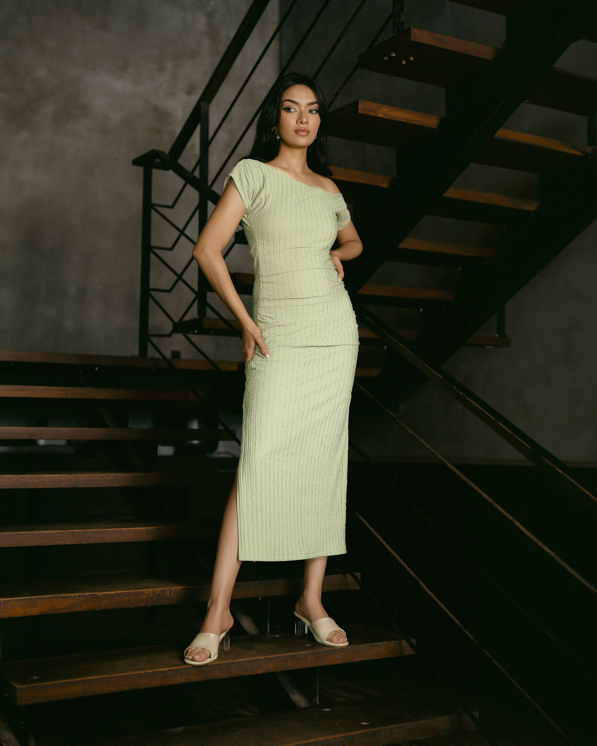 Drop-Shoulder Dress with Front Slit