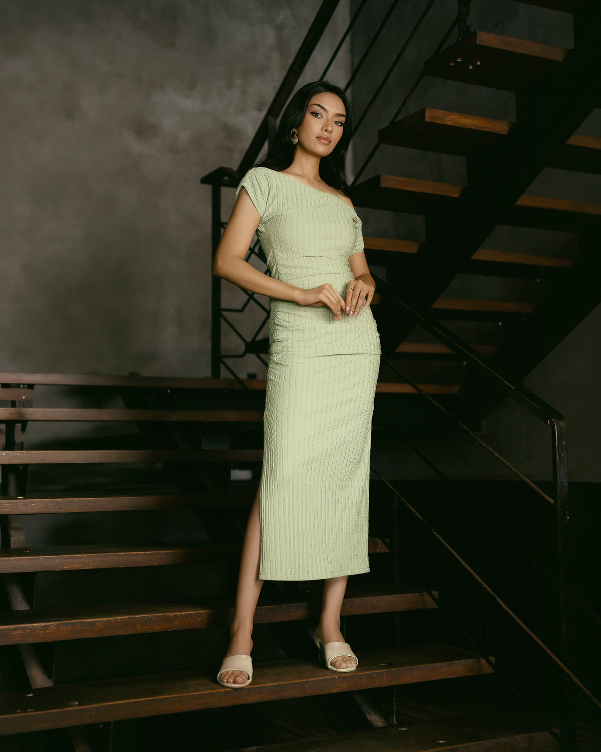 Drop-Shoulder Dress with Front Slit