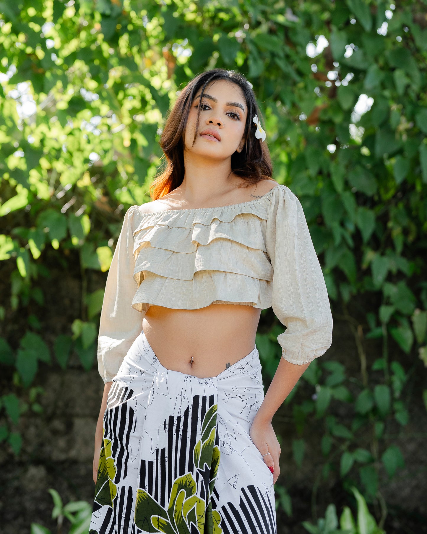 Ruffle Long Sleeve Crop Top