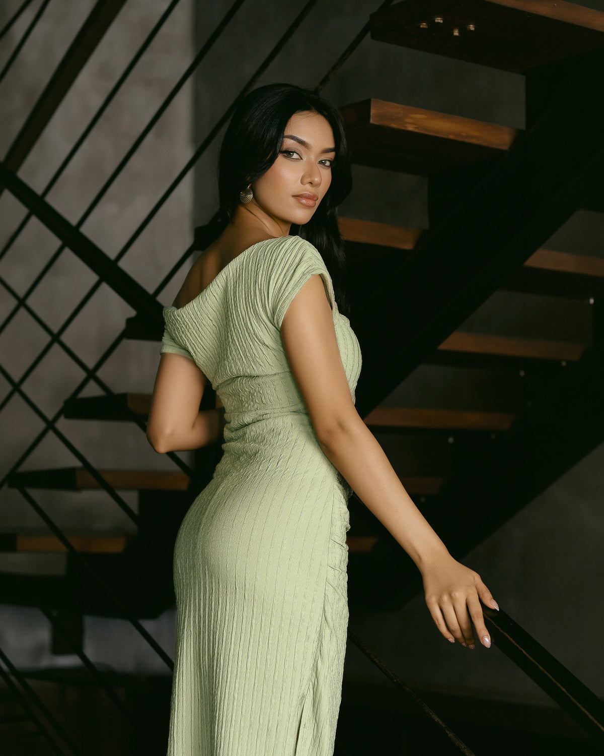 Drop-Shoulder Dress with Front Slit
